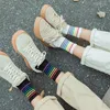 Women Socks Rainbow Woman Cotton White Black Sock Colorful Striped Ladies Hiphop Fashion Harajuku Skateboard Sporty Sox Meias