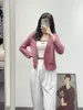 Maje Fried Dough Twists ourlet court rose manches longues tricot cardigan top coat