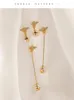 Brincos pendurados vintage elegante estrela natural abelha água doce pérola gota banhado a ouro aço inoxidável brinco à prova d'água para mulheres joias