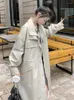 Kvinnors trenchrockar Lanmrem Kvinnor Long Coat Fashion Lapel Pockets Single Breasted DrawString Windbreaker Korean Style 2023 Autumn 23539