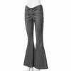 Pantalones de mujer Capris Sexy Low Rise Grey Flare Pant Y2K Cordón V Cintura elástica 2023 Moda Elástico Skinny Lace Up Vendaje Pantalones