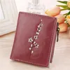 Wallets Short Women's Wallet Oil Wax Leather Plum Embroidery Zipper Coin Purses Female Hasp Multifunction Holder Clutch Bag