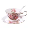 Cups Saucers European Ceramic Bone Cup Coffee Dish Saucer Spoon Set Luxury Mug Top-grade Porcelain Tea Cafe Party Drinkware