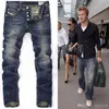 Haute qualité hommes bleu denim designer étoile européenne déchiré jean pour hommes classique rétro pantalon 176h