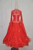 Сценическая одежда, женские бальные танцевальные платья для соревнований, высокое качество, красное танцевальное платье с длинными рукавами, женская стандартная юбка