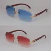 Rimless Wood Sunglasses T8200762 Carved lens Vintage women Trimming Lens Unisex C Decoration Manufacturers whole Designer2323