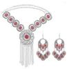 Necklace Earrings Set Bohemian Gypsy Vintage Coin Red Bride Wedding Drop Choker For Women Afghan Turkish