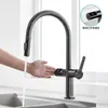 Rubinetti della cucina Rame Display digitale Induzione a infrarossi Estraibile e lavabo a freddo Rubinetto per lavello a prova di spruzzi