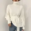 Damenpullover EBAIHUI Frauen Pullover Koreanische Einzigartige Hohe Kragen Damen Herbst Winter Lose Gestrickte Gürtel Knopf Design Pullover