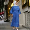 Etnische kleding Moslimstrepen Lange jurk losse Kaftan Arab Jilbaba Abaya Flare Sleeve Midden -Oosten Turks plus size Robe eenvoudig ontwerp