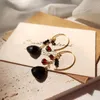 Dangle Earrings Lii Ji Natural Triangle Black Spinel Red Garnet 925 Sterling Silver 18K Gold Plated Handmade Drop Elegant Jewelry