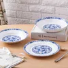 プレートボーンチャイナ8インチプレートディッシュスープトレイディープディナーブルーアンドホワイト磁器Jingdezhen Ceramics