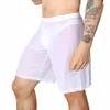 Underbyxor boxare shorts män underkläder sexiga mesh sömnbottnar pyjama lång gay sissy transparent söta trosor u påse vita213s