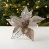 Decorazioni natalizie Fiori Simulazione fai-da-te Toppers albero Ornamenti Paillettes glitter dorate Decorazione in rete fatta a mano
