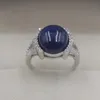 Cluster Rings Pure S925 Silver Lapis Lazuli Bague Rétro Motif 12mmW Charme Brillant Pour Les Femmes US 5-9 Élégant Fine