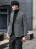 Abiti da uomo 2023 Primavera Autunno Stile coreano Giacca di lana Moda monopetto Casual Modello a spina di pesce Slim Fit Cappotto da uomo