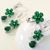 Necklace Earrings Set Beautiful Green Austrain Crystal Flower Female Charm Plant Earring Ring For Women Engagement Jewelry Gifts