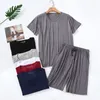 Herren-Nachtwäsche, Pyjama, tägliches Kurzarm-Set, Sommer, dünne Kleidung, lässig, zu Hause, geeignet für Pyjama mit rundem Halsausschnitt und Modal-Shorts