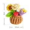 Decorative Flowers Mini Crochet Woven Flower Bouquet In Basket DIY Artificial Hand Knitted Rose Sunflower Home Table Decor Gifts For Her