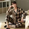 Mäns Sleepwear Pyjamas Spring Autumn Long Sleeve Pants Large Size Home Suit Casual Two Piece Set Thin Fashion Homewear