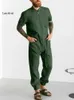 Mäns sömnkläder Summer Long Sleeve Stand Collar dragkedja Romper för män Casual Simple Pants Homesuit Fashion Mens Solid Lace-Up Jumpsuitmen's