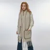 Scarves 2023Winter SolidPlush Women'sScarf Pocket Design For Warmth Face Blocking Wind Proof Dual Purpose Shawl Couple Tassel Scarf Neck