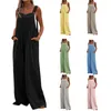 Kvinnors jumpsuits rompers overaller för kvinnor sommar jumpsuit outfits plus storlek fast färg casual knapp bred ben hängspädda byxor med fickor 230404