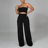 Women's Two Piece Pants 2023 Elegant Solid Sets Women Sleeveless Strapless Crop Top And Long Wide Leg Casual Matching Tracksui