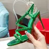Strass sexy alça lateral salto agulha couro linha de designer de luxo com cabeça redonda sapatos de festa de casamento sapatos abertos tamanhos 35-43 + caixa