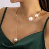 Vintage Fashion Imitation Pearl Tassel Torques For Women Elegant Gold Color Metal Choker Statement Chain Halsbandsmycken