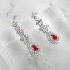 Halsbandörhängen Set Red CZ Luxury African For Women Wedding Party Zircon Crystal Dubai Bridal Jewelry Gift GRATIS föremål