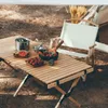 Mobilier de camping Camping en plein air Bois Egg Roll Bureau Table pliante Portable Pliable Café Jaune 3 Tailles Intérieur