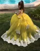 Robes de fille jaune princesse robe de fleur dentelle tulle gonflé volants dégonflés motif floral robe de bal fête d'anniversaire vêtements de concours