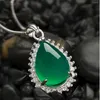 Pendant Necklaces 25x20mm Water Drop Emeralds Natural Green Chalcedony Jaspers Neckwear Fashion Elegant Droplet With Crystal DIY Jewelry