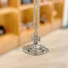 Designer viviane westwood Jewelry New Western Empress Dowager Half Face Glass Ball Saturn Rivet Necklace Light Luxury High Grade Sweater Chain High Edition