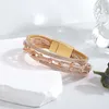 Charm armband amorcome mode guldfärg u formad länk kedja armband mulilayer läder wrap magnetic clash smycken femme bijoux