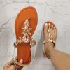 Sandaler 2023 Summer Women's Shoes Large Size Beautiful Crystal Shiny Flat med Female Böhmen Back Strap Footwear