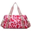 Pink Leopard Duffle Bag stor kapacitet fällbar resebagage påse leopard tote handväska kvinnor sport fitness gym yoga lagring handväska