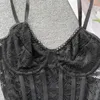 Canotte da donna Ins Sexy Lady Canotta Reggiseno di pizzo nero Camis femminili Canotta a lisca di pesce con diamanti Canotta senza maniche Top corto in stile francese