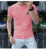 2023Now camisetas masculinas Mangas de cor azul rosa Belas curtas Camisa redonda de camisa redonda de algodão de meia mangueira