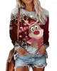 Women's T Shirts Fashion Woman Bluses 2023 Autumn Christmas Snowflake Elk Print Långärmad casual o-Neck Daily T-shirt Top