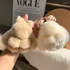 Keychains Cute Bow Mini Keychain Women Real Fur Bag Key Ring Plush Dolls Toy Girls Gift
