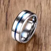 Com pedras laterais 8mm de largura cor preta anel de casamento elegante fino linha azul anéis de aço inoxidável festa jóias gota