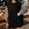 Sweats à capuche pour femmes Sweatshirts Femmes Automne Lâche O-Cou Drop-épaule Cool Design Streetwear Style Coréen Casual Femme Confortable Unisexe Patchwork