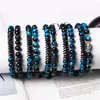 Strang Blau Tigerauge Perlen Armbänder Für Männer Buddha Armreif Hämatit Scheibe Charme 2 Schicht Kette Armband Set Handgemachter Schmuck Pulsera