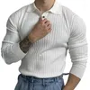 Herren Polos Herbst und Winter Trend Einfache Streifen Gestrickte Polo Top T-shirt Schwarz Mode Langarm Shirt Für Männer