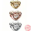 925 Silver Fit Pandora Oryginalne uroki DIY Wiselanty Kobiety Braceletki Krzyki Rose Gold Radiant Heart Floating Stone