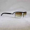 Top Designer Strass Legno di pavone Senza montatura Uomo Corno di bufalo naturale Oversize Quadrato Tonalità retrò Oculos Eyewear Club