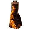 Casual Dresses 40# Fire Print Dress Women Glitter Sequined Maxi Sexy Colorful Sleeveless Tank Vintage Long Woman Robe Femme