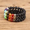 Strand 8 mm czarne leczenie lawowe 7 chakra kamienna bransoletka DIY Arom Olejki eteryczne dyfuzor dla kobiet mężczyźni joga biżuteria energetyczna Buddha